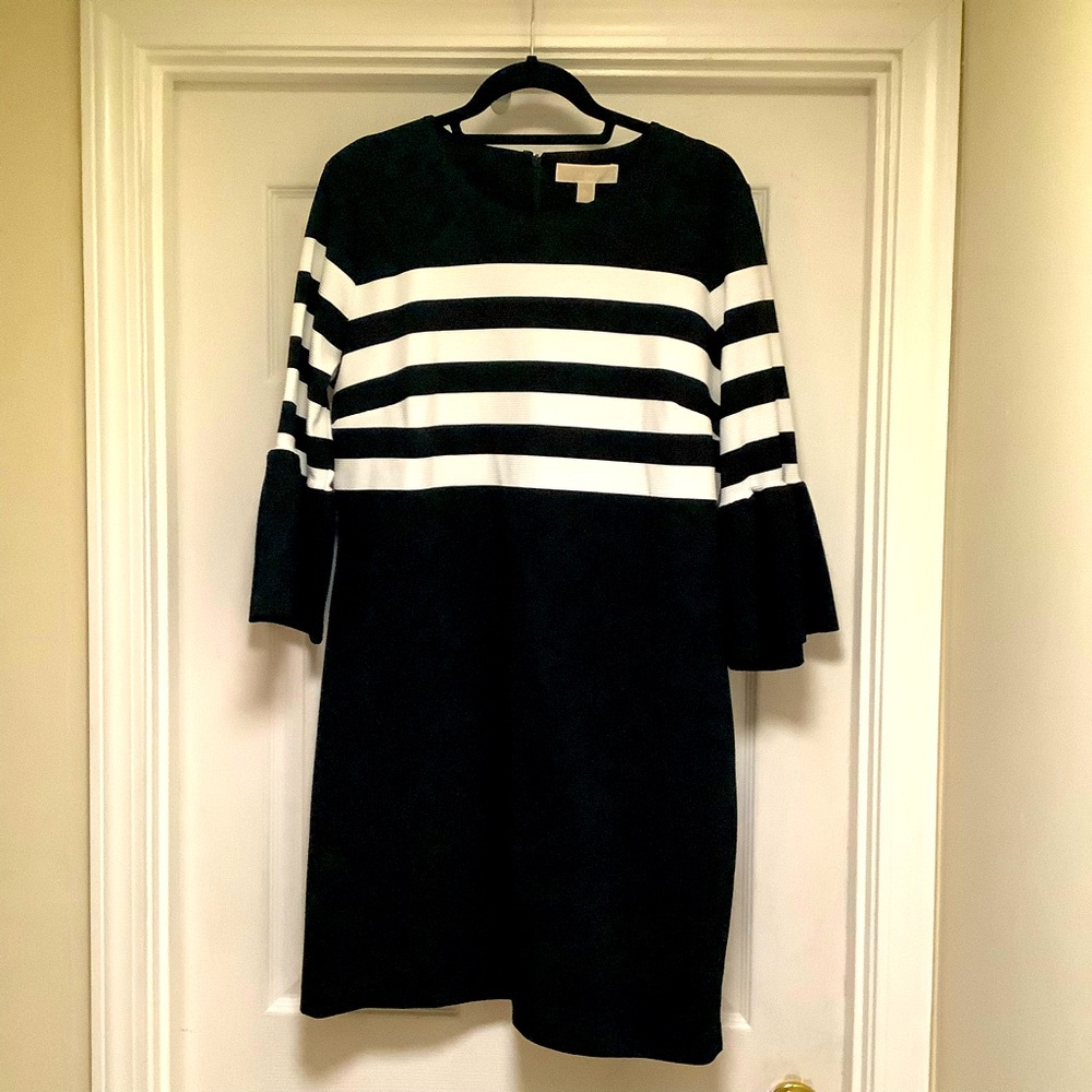 NWTS  Beautiful MK Black/White Stripped  Dress with belled sleeves. Size XL